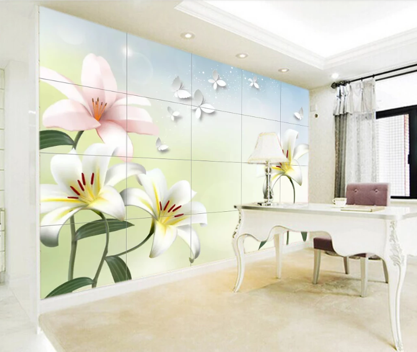 3D Lily Butterfly WC789 Wall Murals