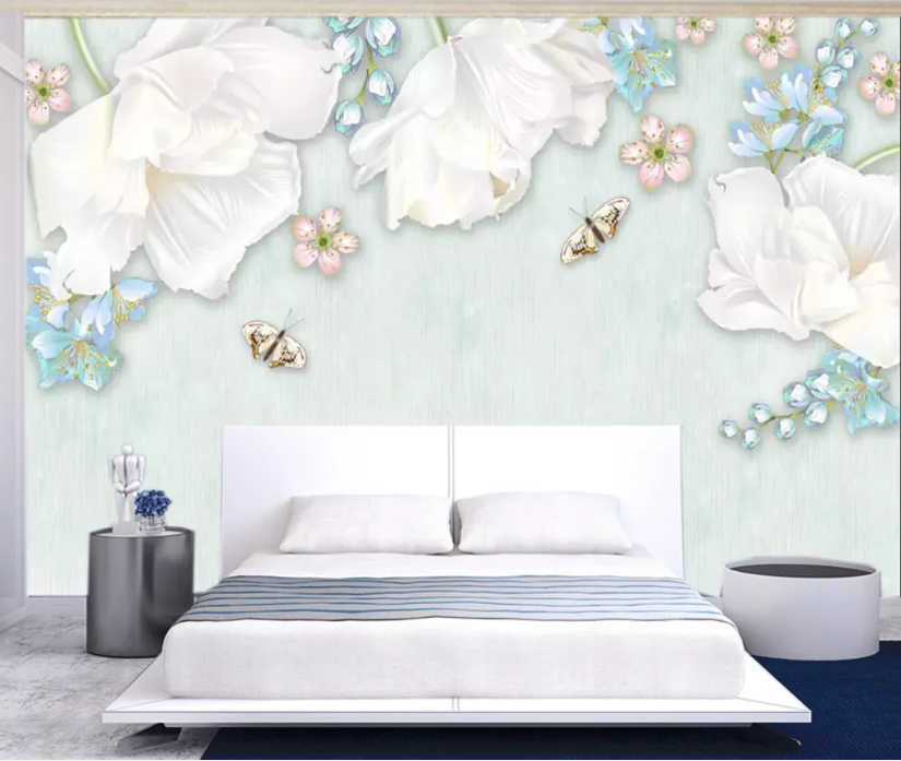 3D White Flower WC754 Wall Murals