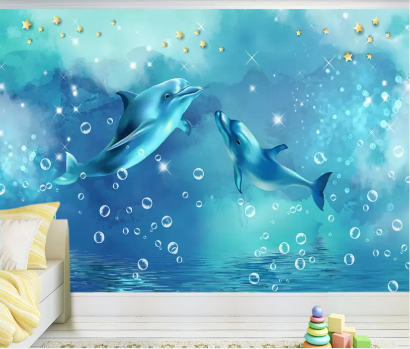 3D Dolphin Bubble WC732 Wall Murals