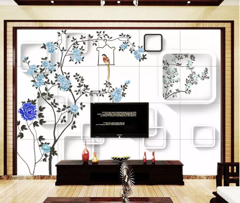 3D Bird Peony WC685 Wall Murals