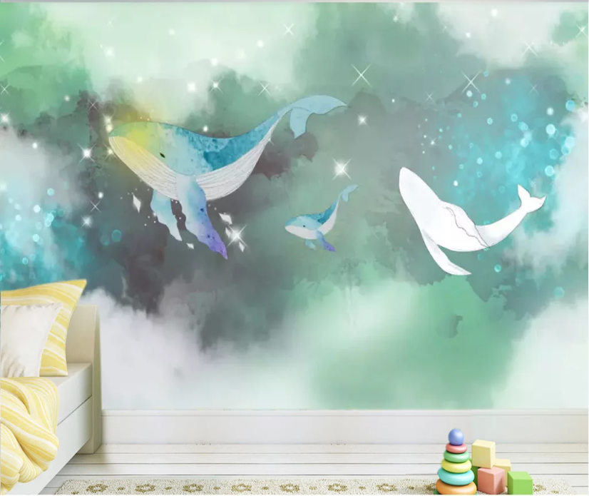 3D Green Whale WC648 Wall Murals