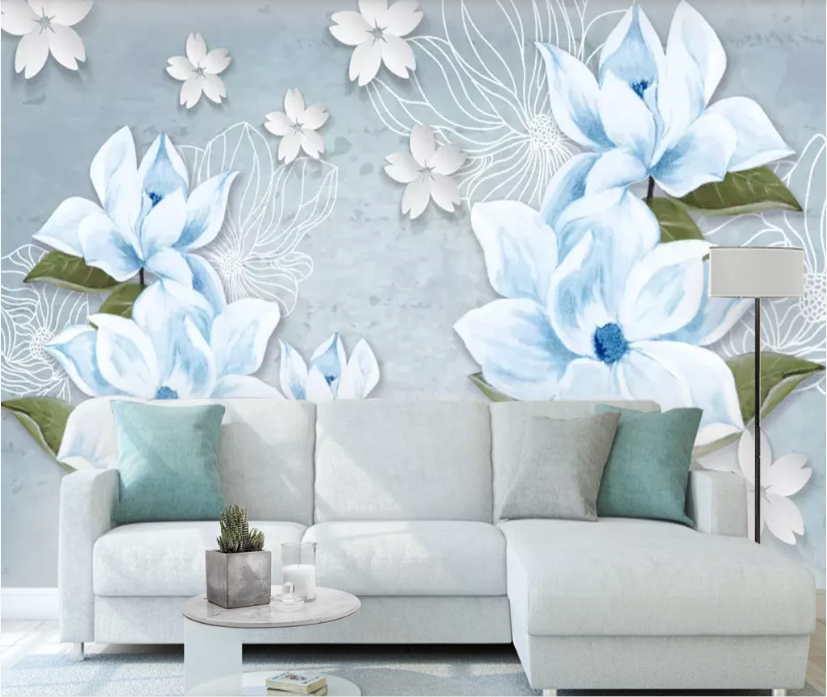 3D Blue Flower WC521 Wall Murals