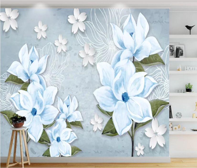 3D Blue Flower WC521 Wall Murals