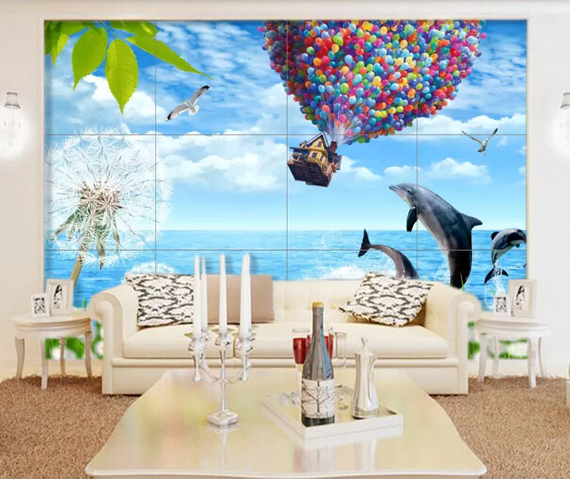 3D Dandelion Dolphin WC514 Wall Murals