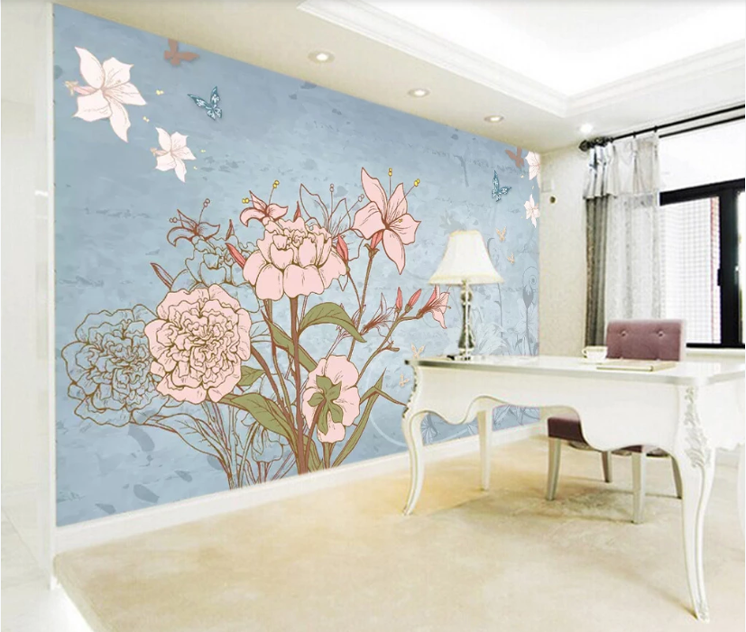 3D Peony Butterfly WC506 Wall Murals