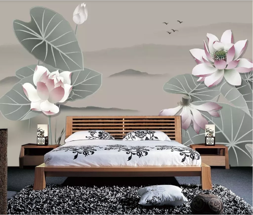 3D Lotus Bird WC497 Wall Murals