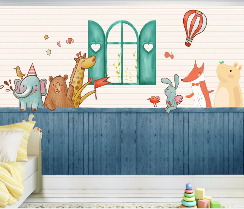 3D Giraffe Rabbit Fox WC494 Wall Murals