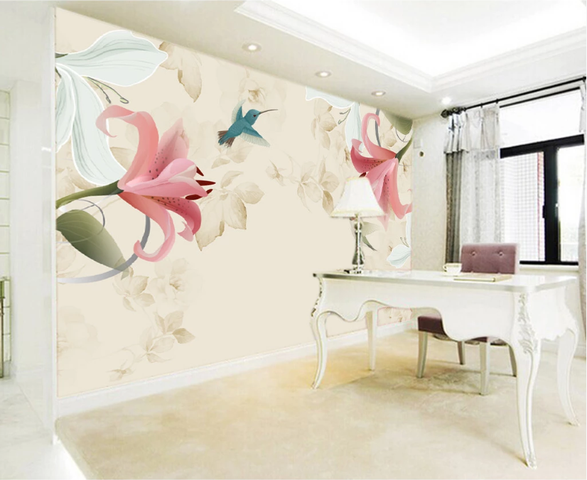 3D Red Lily Bird WC463 Wall Murals