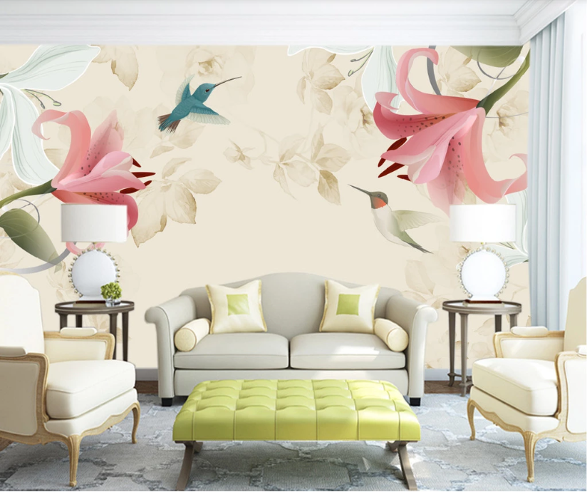 3D Red Lily Bird WC463 Wall Murals