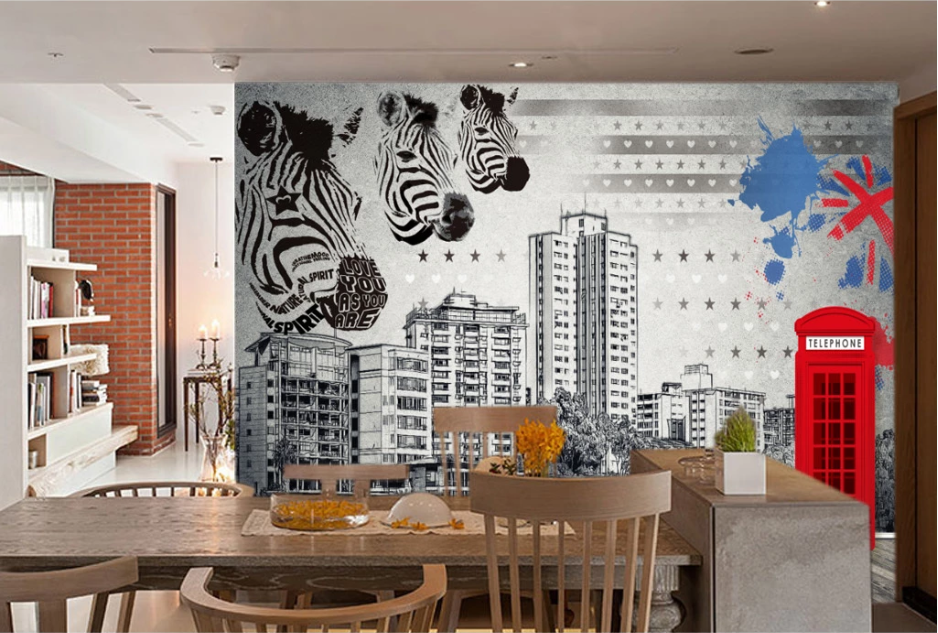 3D Zebra Phone Booth WC256 Wall Murals