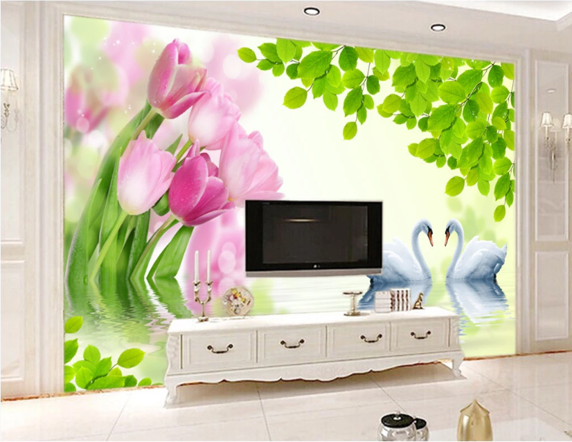 3D Swan Flower WC255 Wall Murals