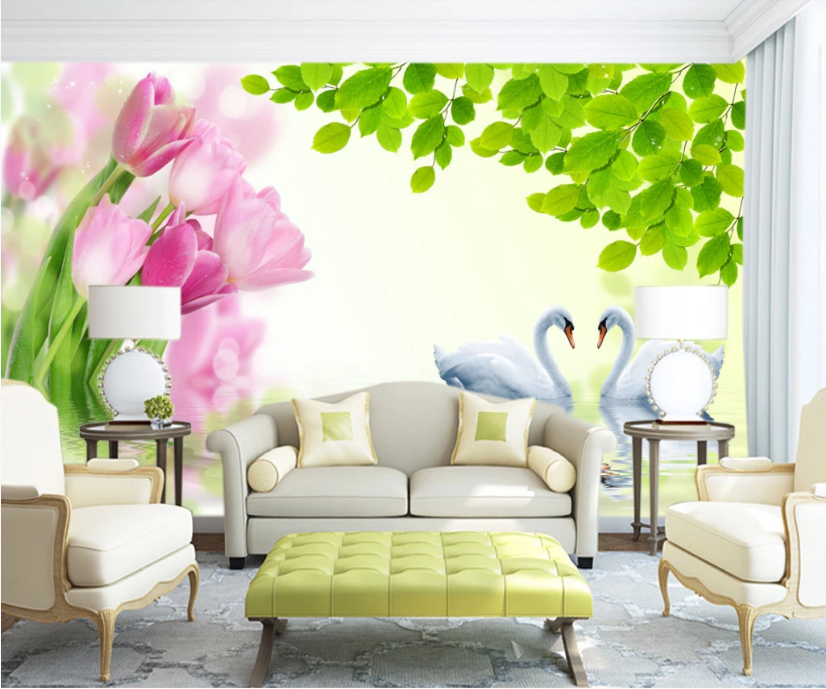 3D Swan Flower WC255 Wall Murals