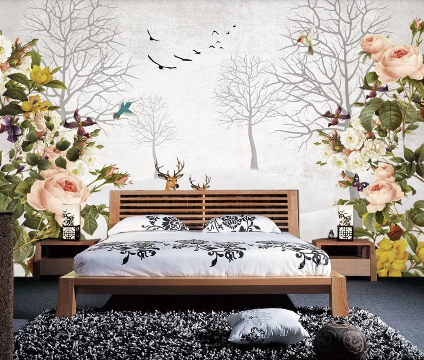 3D Rose Deer WC165 Wall Murals