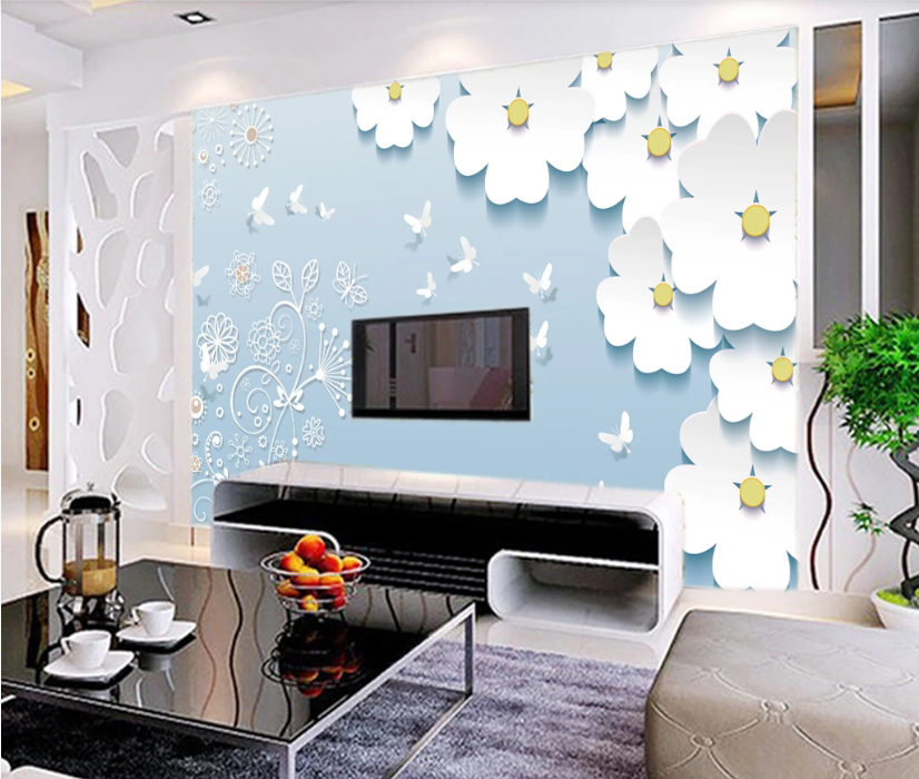 3D White Butterfly WC143 Wall Murals