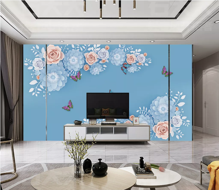 3D Pink Rose Butterfly WC2432 Wall Murals