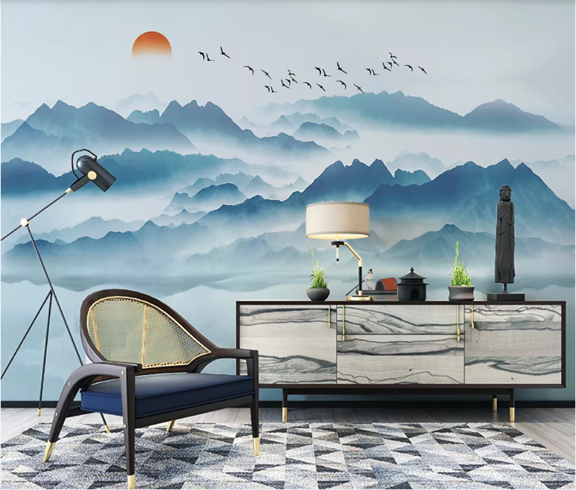 3D Blue Mountain Lake WC2083 Wall Murals