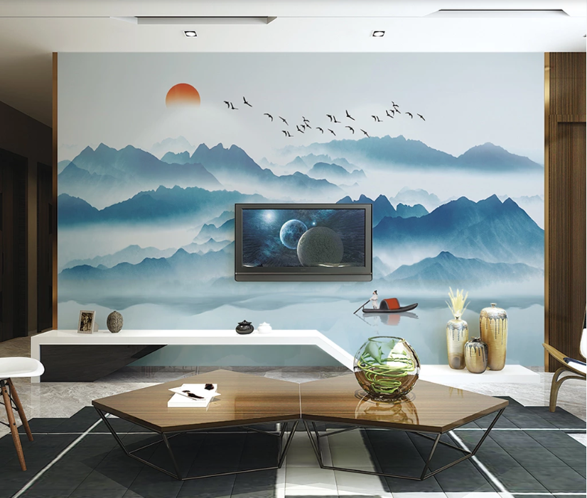 3D Blue Mountain Lake WC2083 Wall Murals