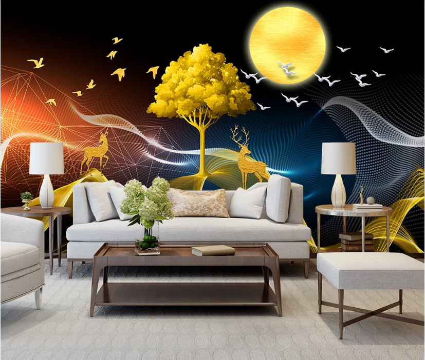 3D Moon Tree Deer WC2039 Wall Murals