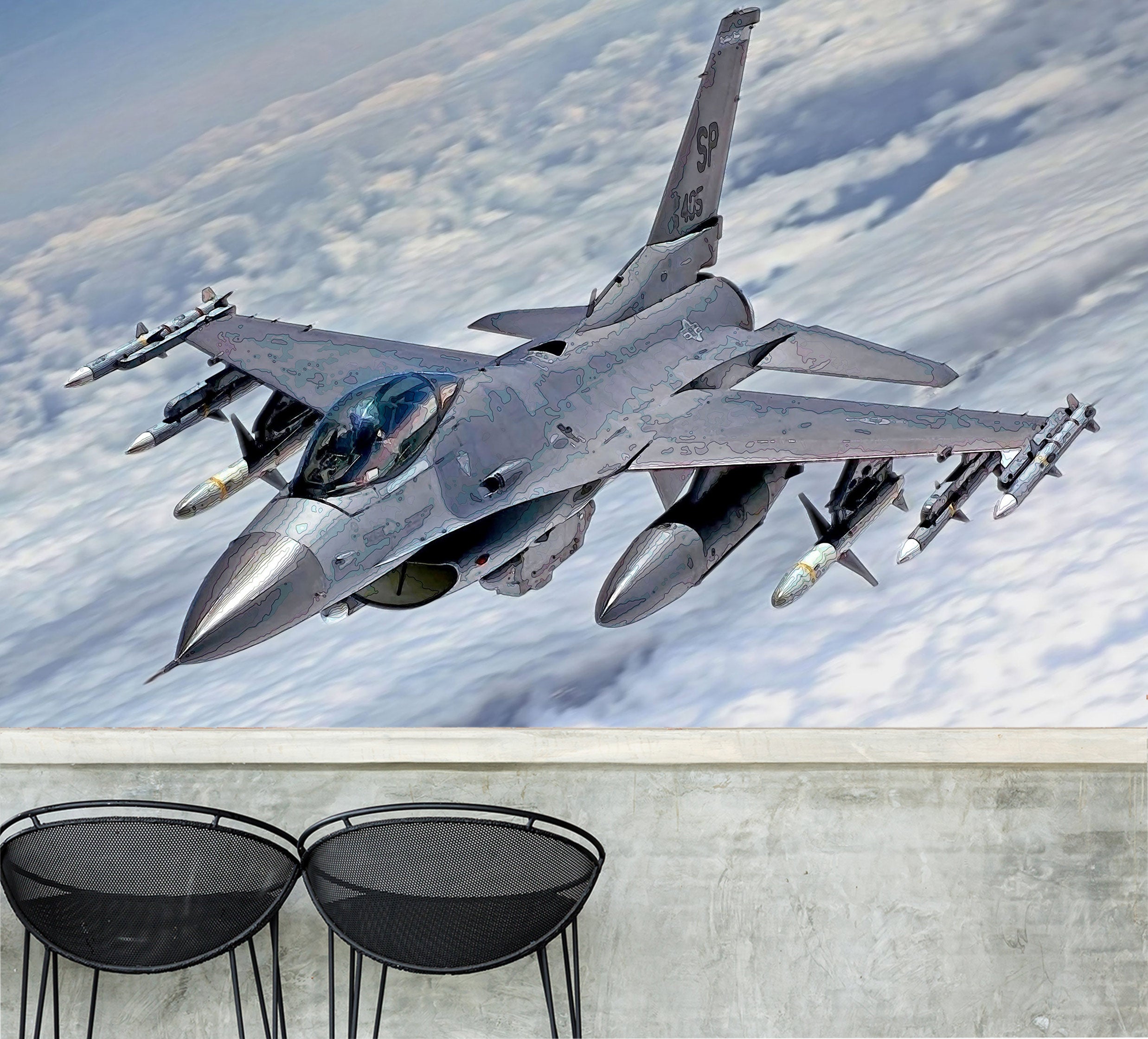 3D White Cloud Fighter Airplane 9114 Alius Herb Wall Mural Wall Murals