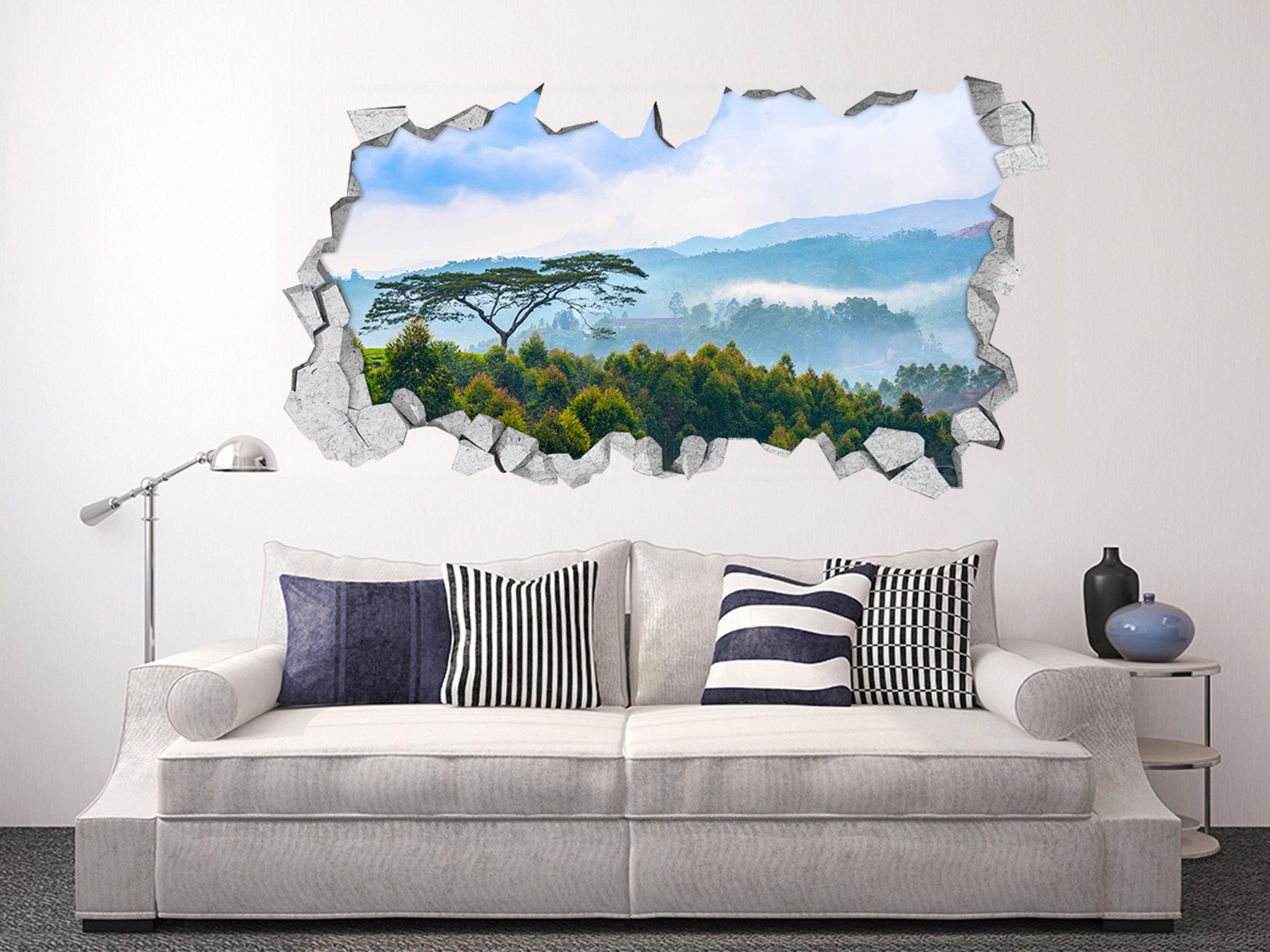 3D Misty Mountains Trees 108 Broken Wall Murals Wallpaper AJ Wallpaper 