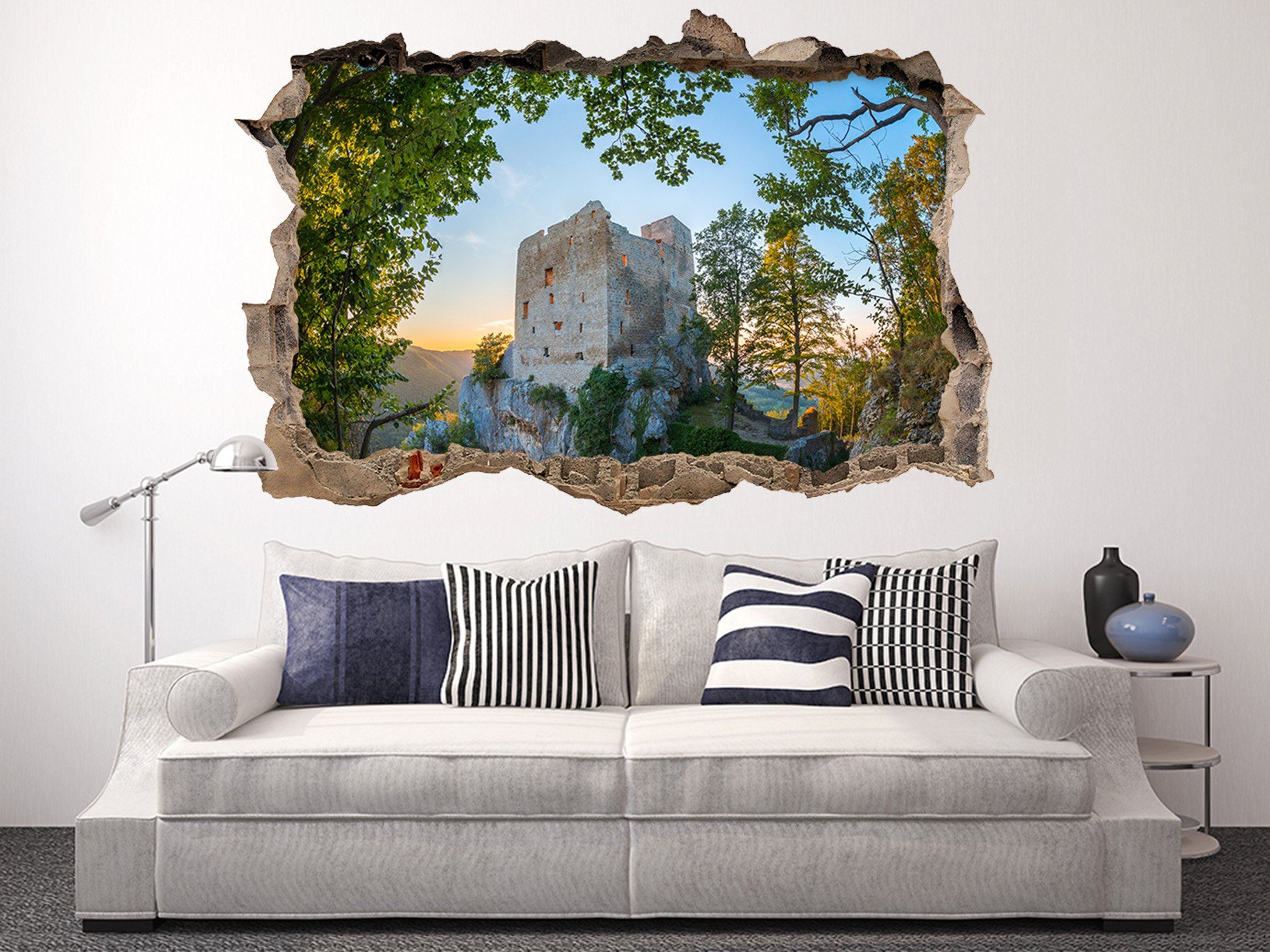 3D Mountain Peak House 058 Broken Wall Murals Wallpaper AJ Wallpaper 