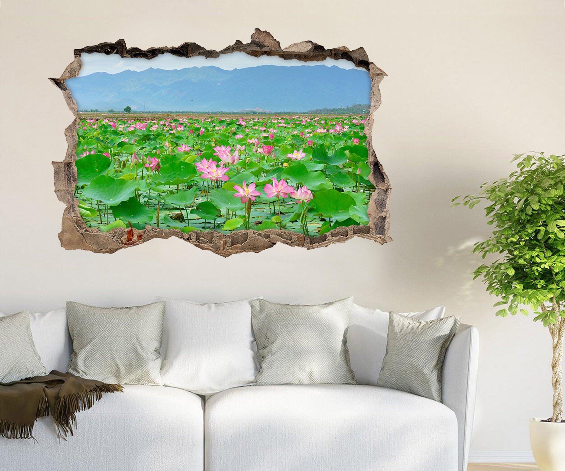 3D Lake Lotus Flowers 109 Broken Wall Murals Wallpaper AJ Wallpaper 