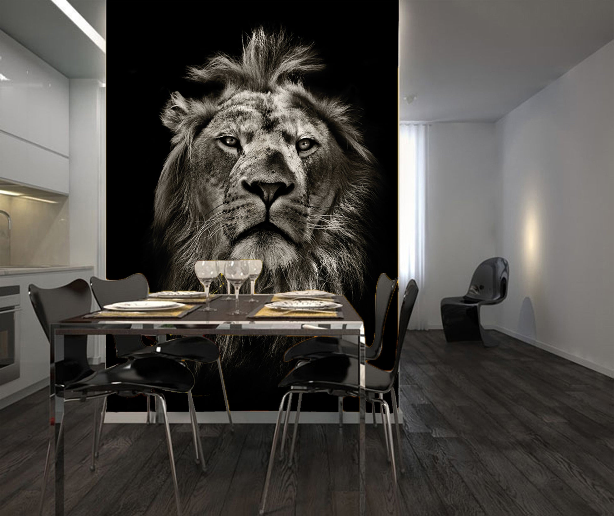 3D Black Lion Head 131 Wall Murals