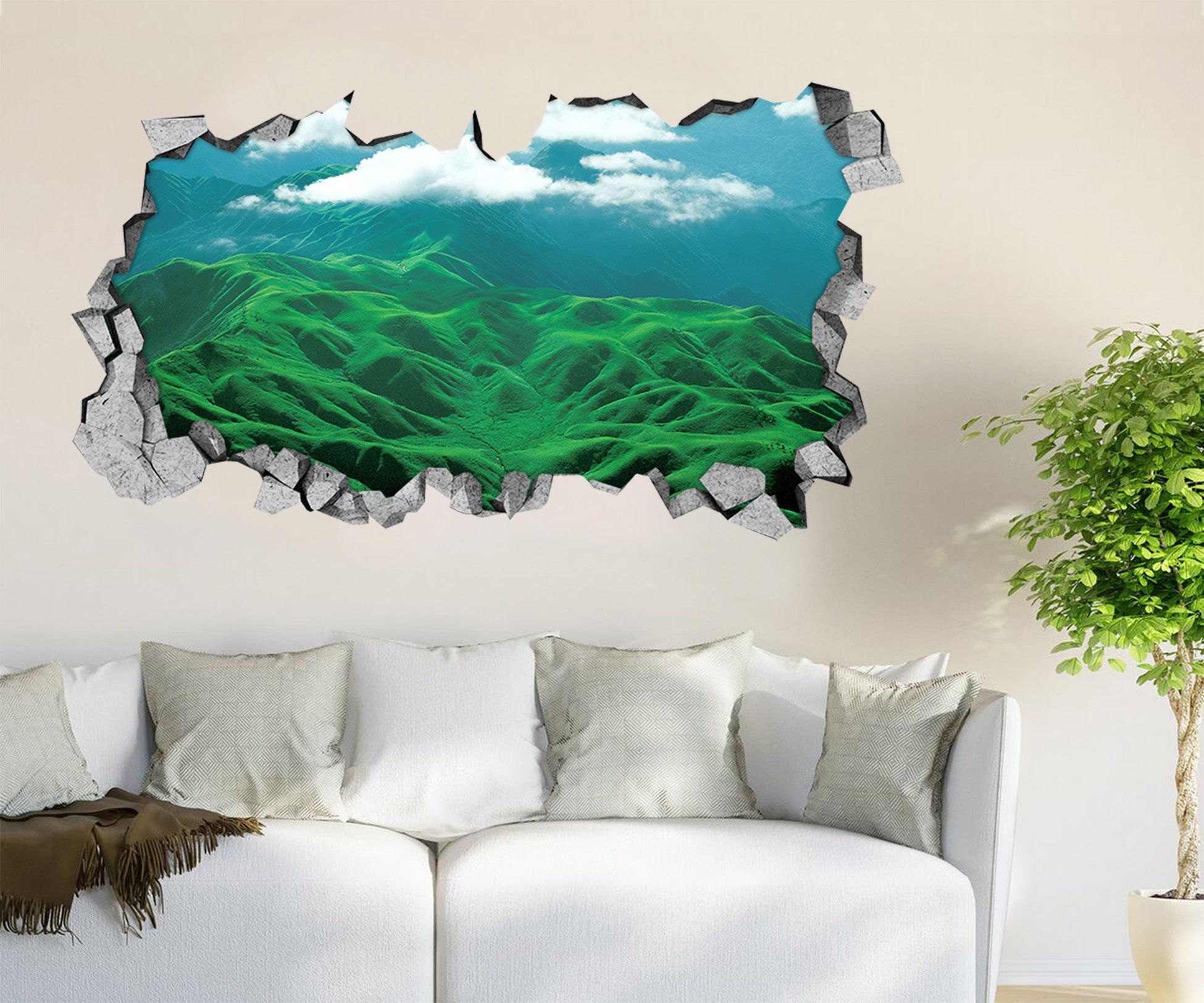 3D Green Mountains 124 Broken Wall Murals Wallpaper AJ Wallpaper 