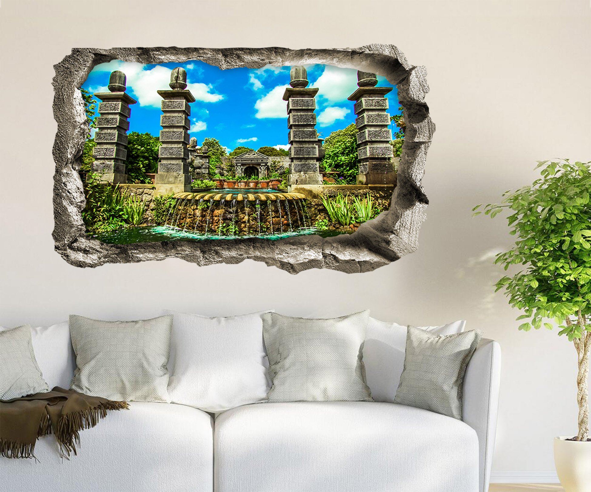 3D Park Scenery 092 Broken Wall Murals Wallpaper AJ Wallpaper 