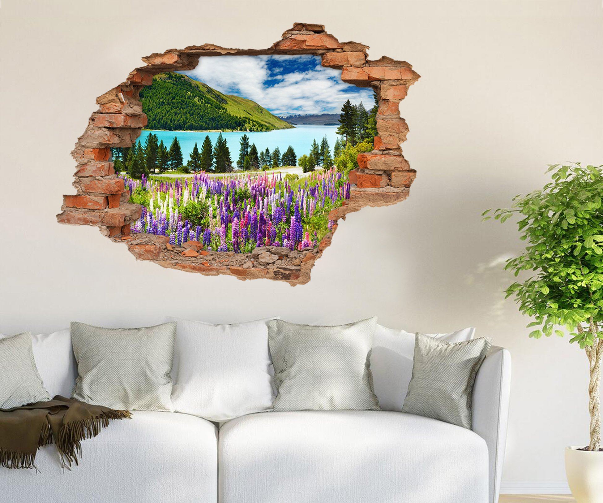 3D Mountain River Flowers 194 Broken Wall Murals Wallpaper AJ Wallpaper 