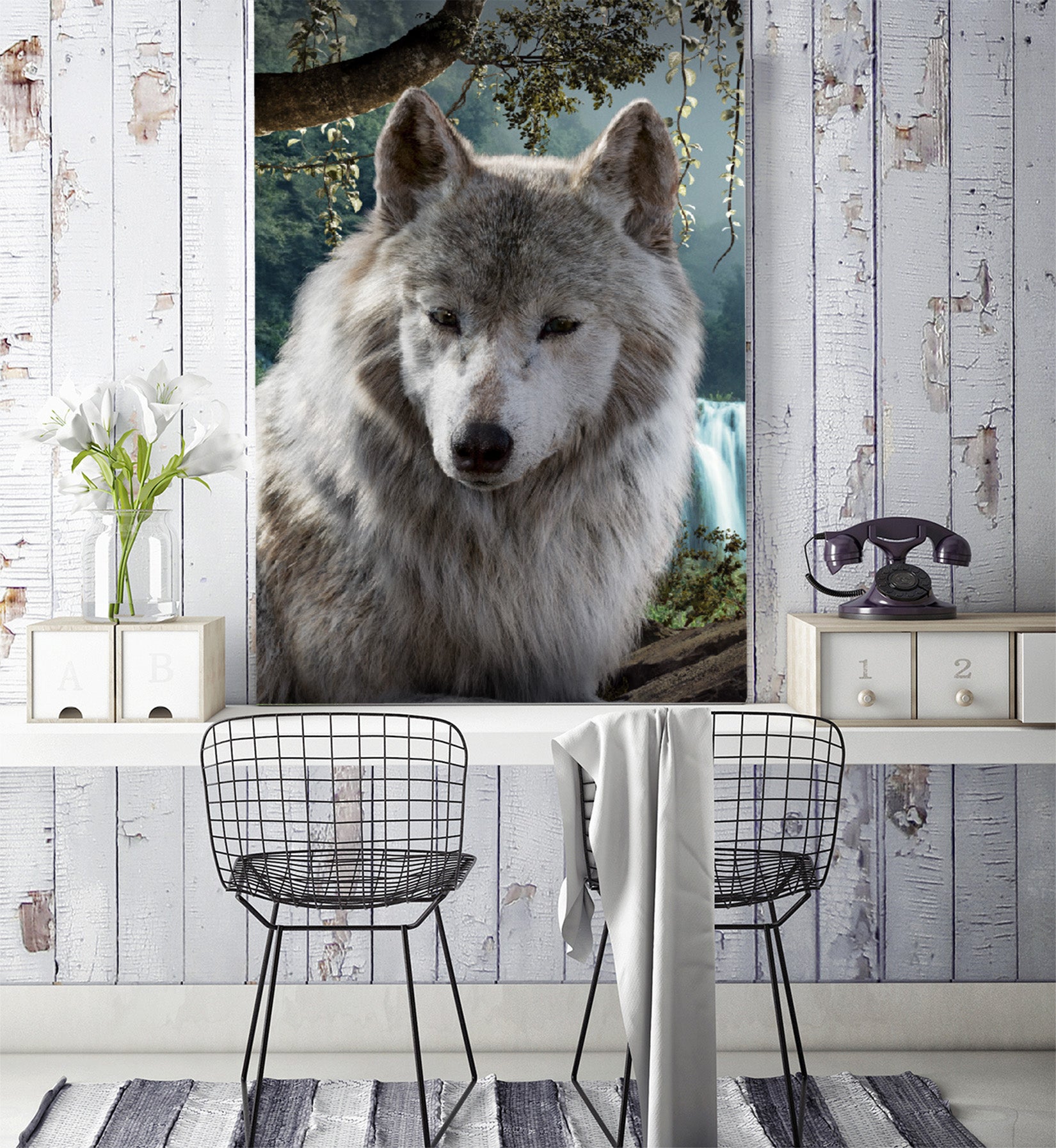 3D Wolf Falls 120 Wall Murals