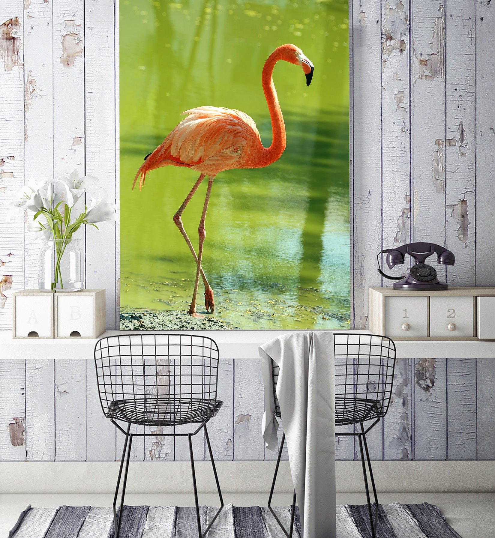 3D Flamingo River 121 Wall Murals