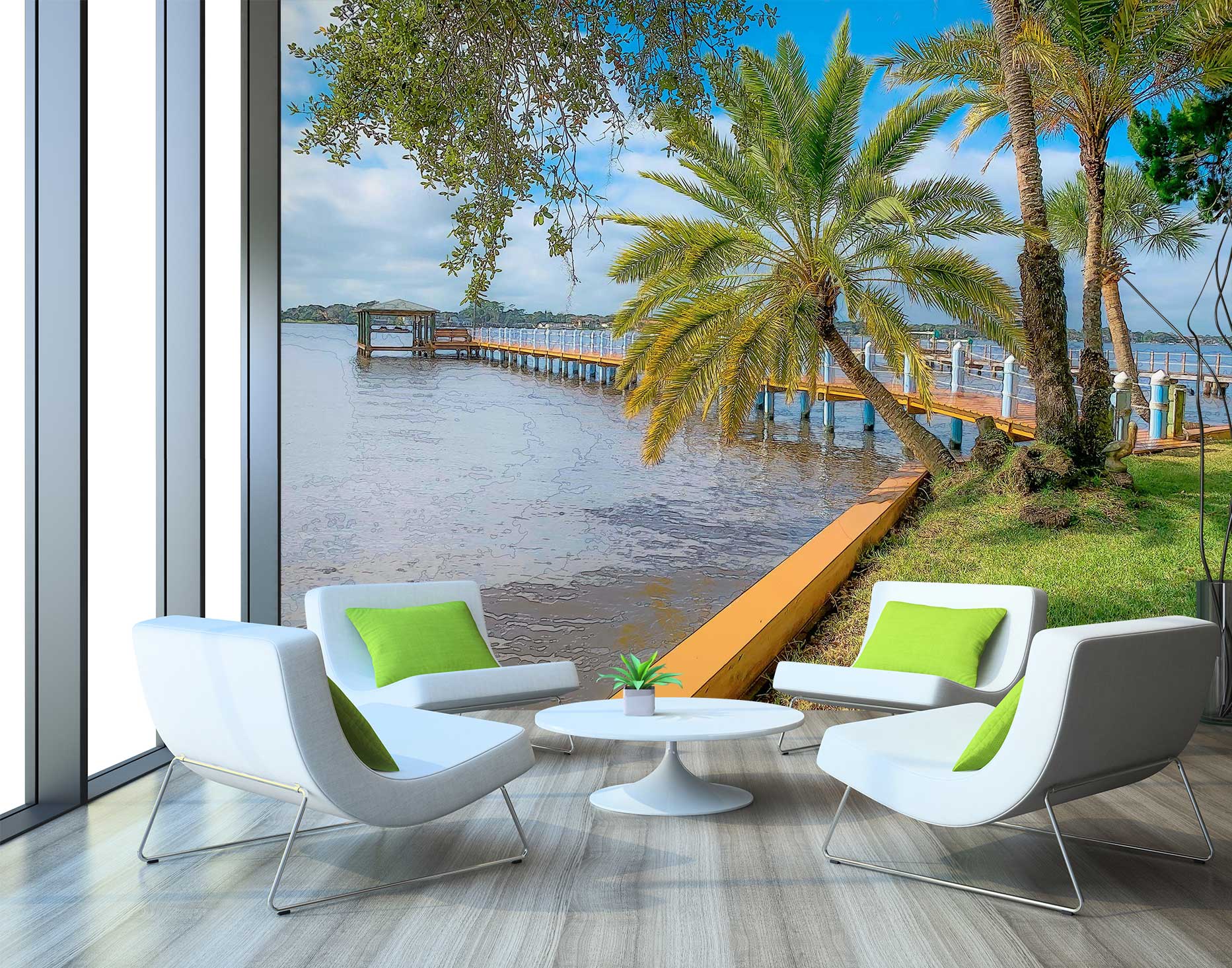 3D Seaside Coconut Tree Bridge 9185 Alius Herb Wall Mural Wall Murals