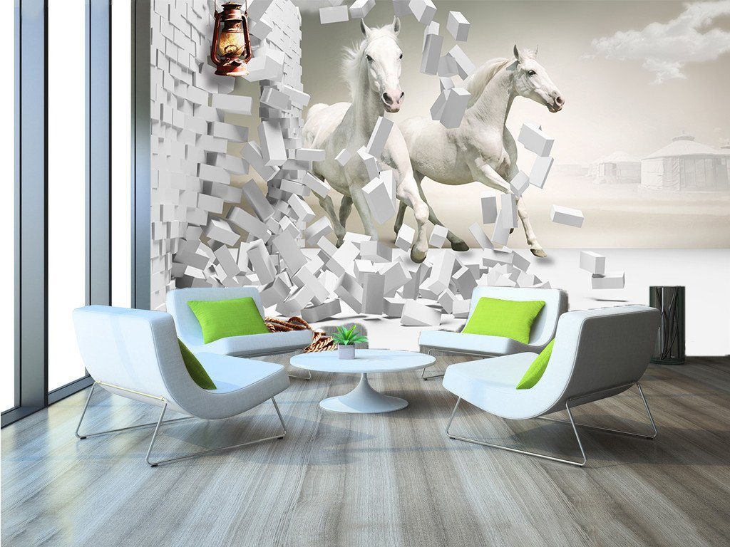 3D Galloping White Horse 273 Wallpaper AJ Wallpaper 