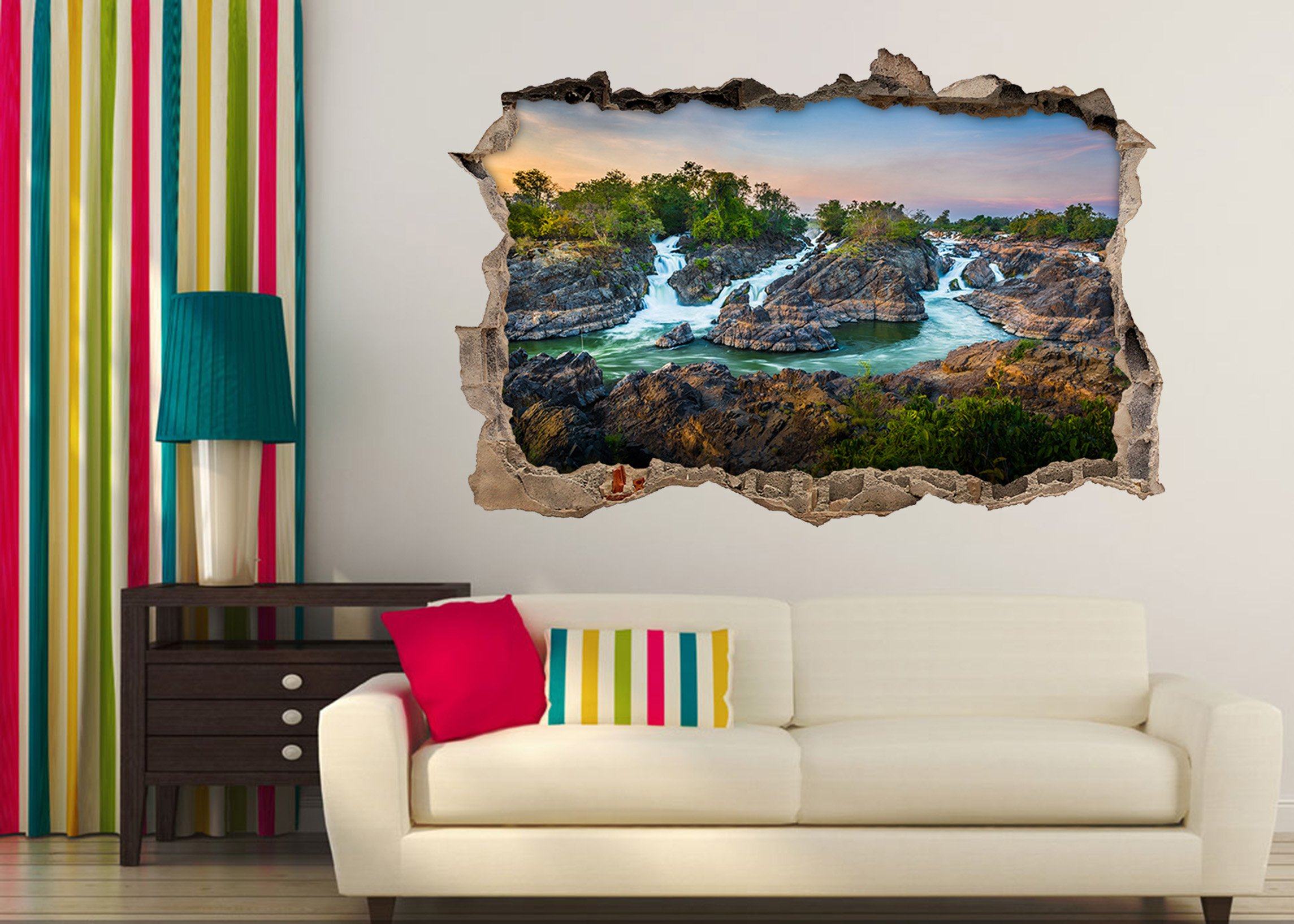 3D River Scenery 025 Broken Wall Murals Wallpaper AJ Wallpaper 