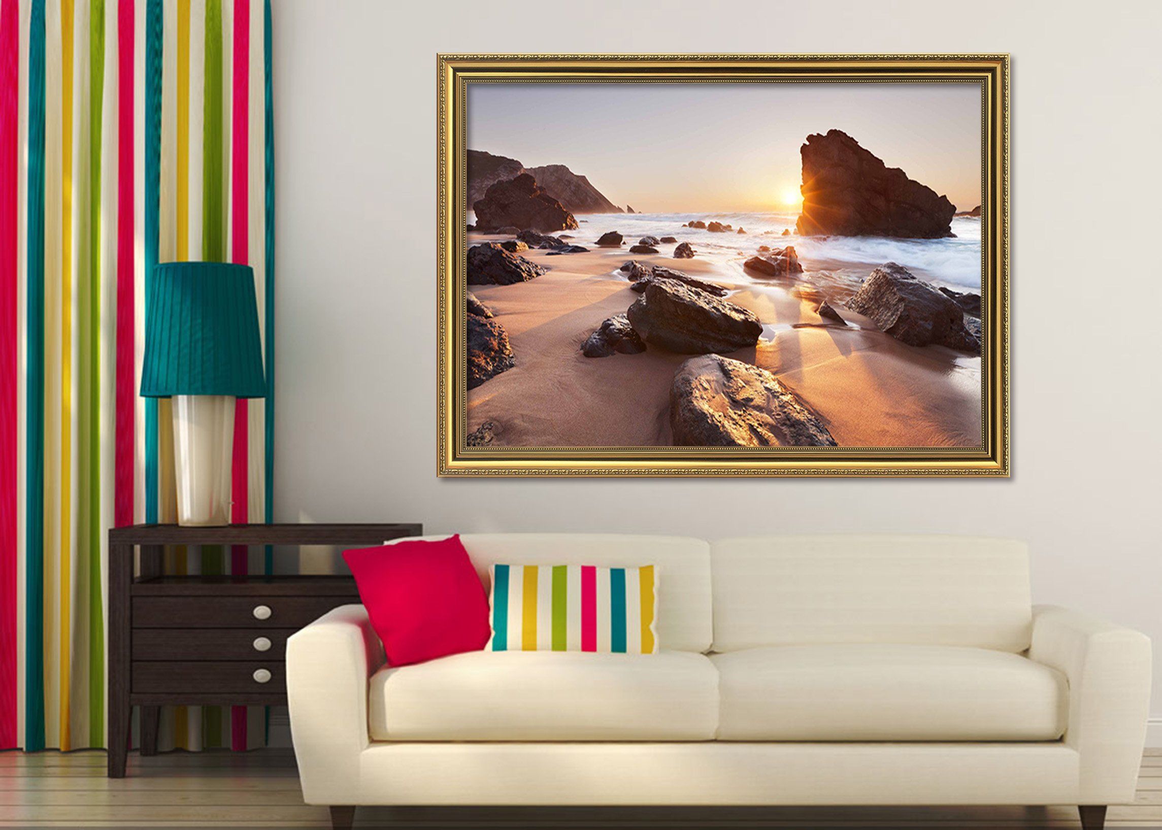 3D Sun Beach 131 Fake Framed Print Painting Wallpaper AJ Creativity Home 