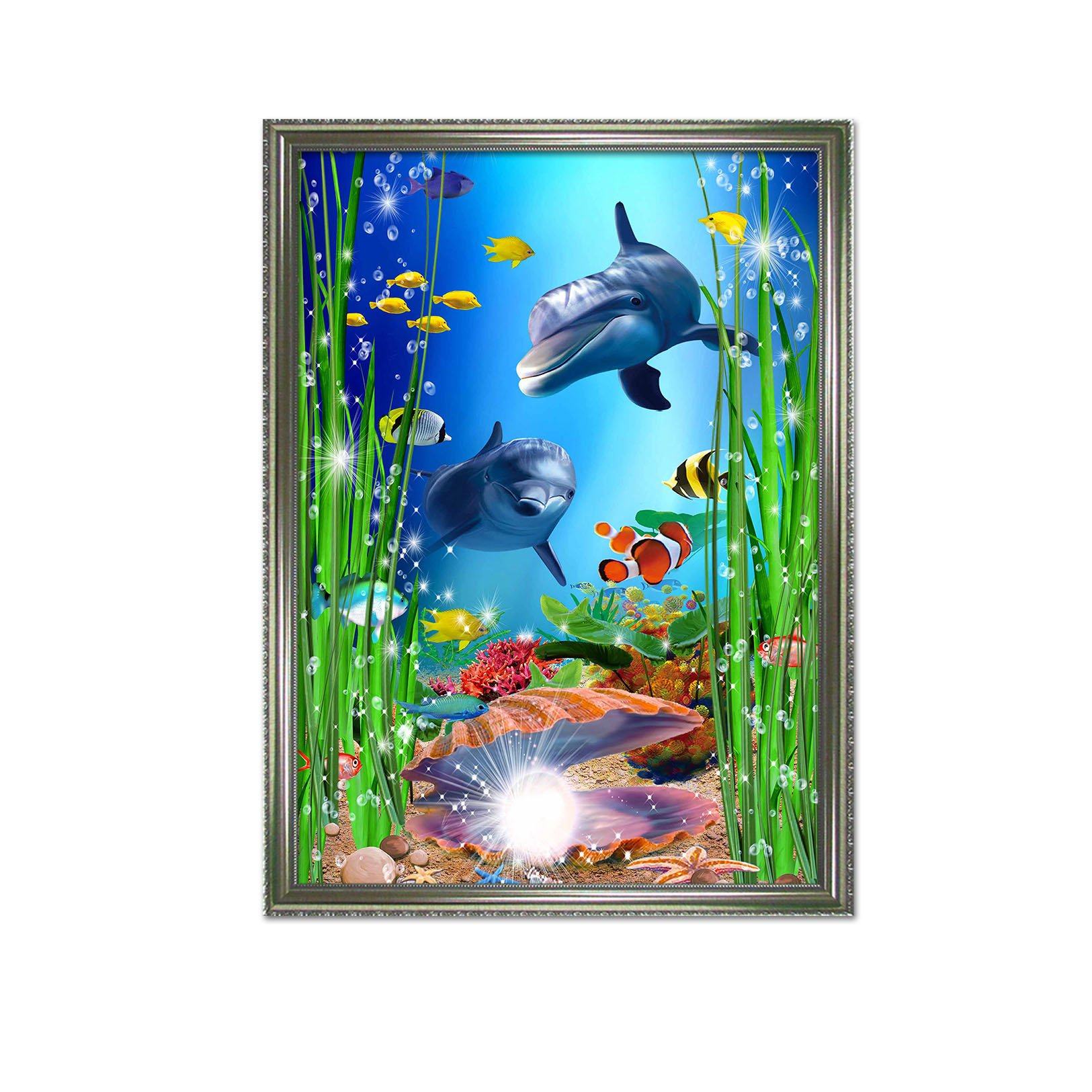 3D Docile Dolphins 062 Fake Framed Print Painting Wallpaper AJ Creativity Home 