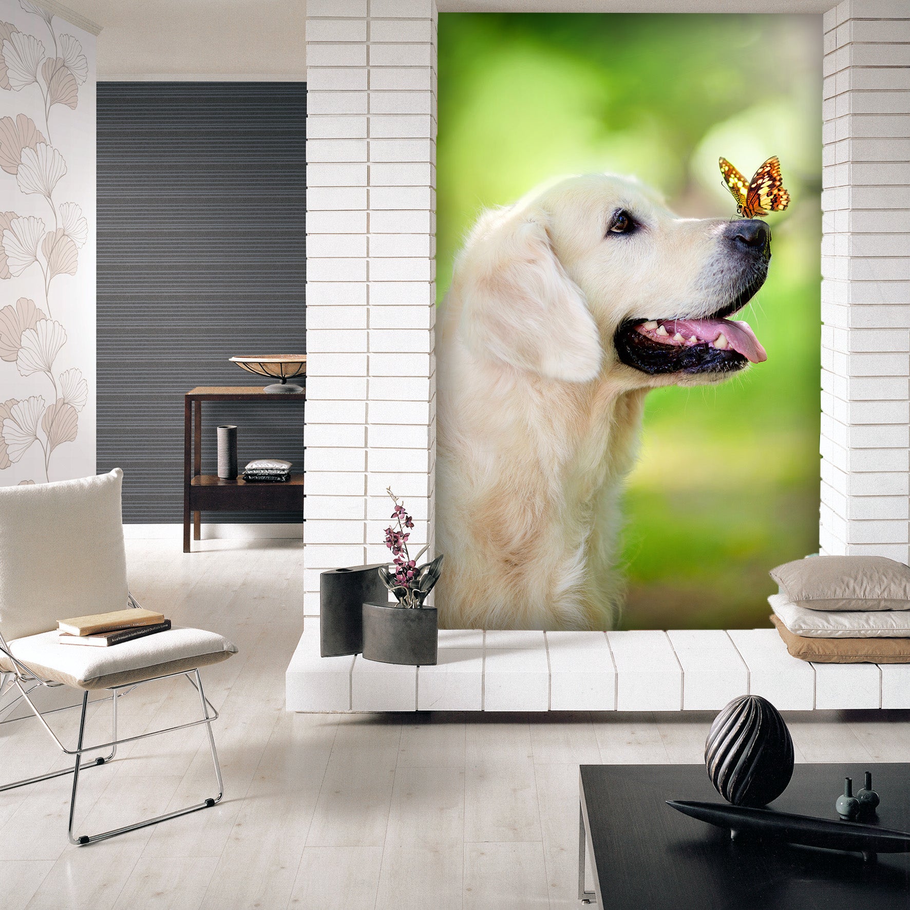 3D Puppy Butterfly 115 Wall Murals