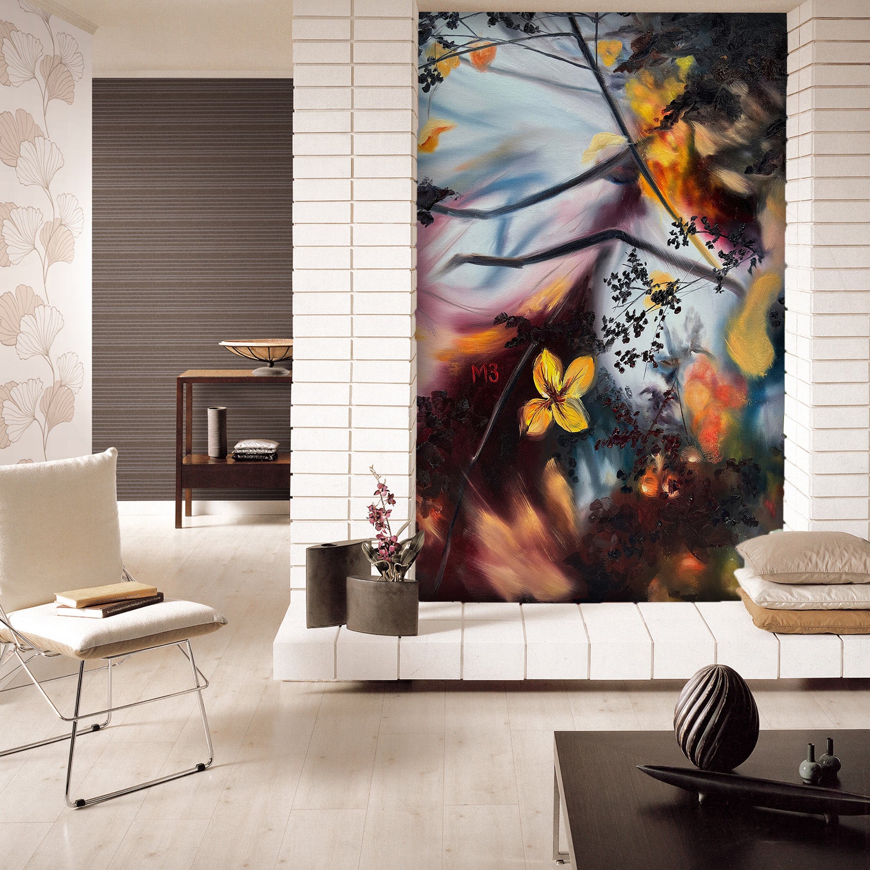 3D Yellow Flower Branch 9826 Marina Zotova Wall Mural Wall Murals