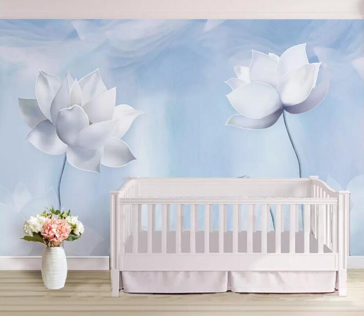 3D White Flowers 1076 Wall Murals Wallpaper AJ Wallpaper 2 