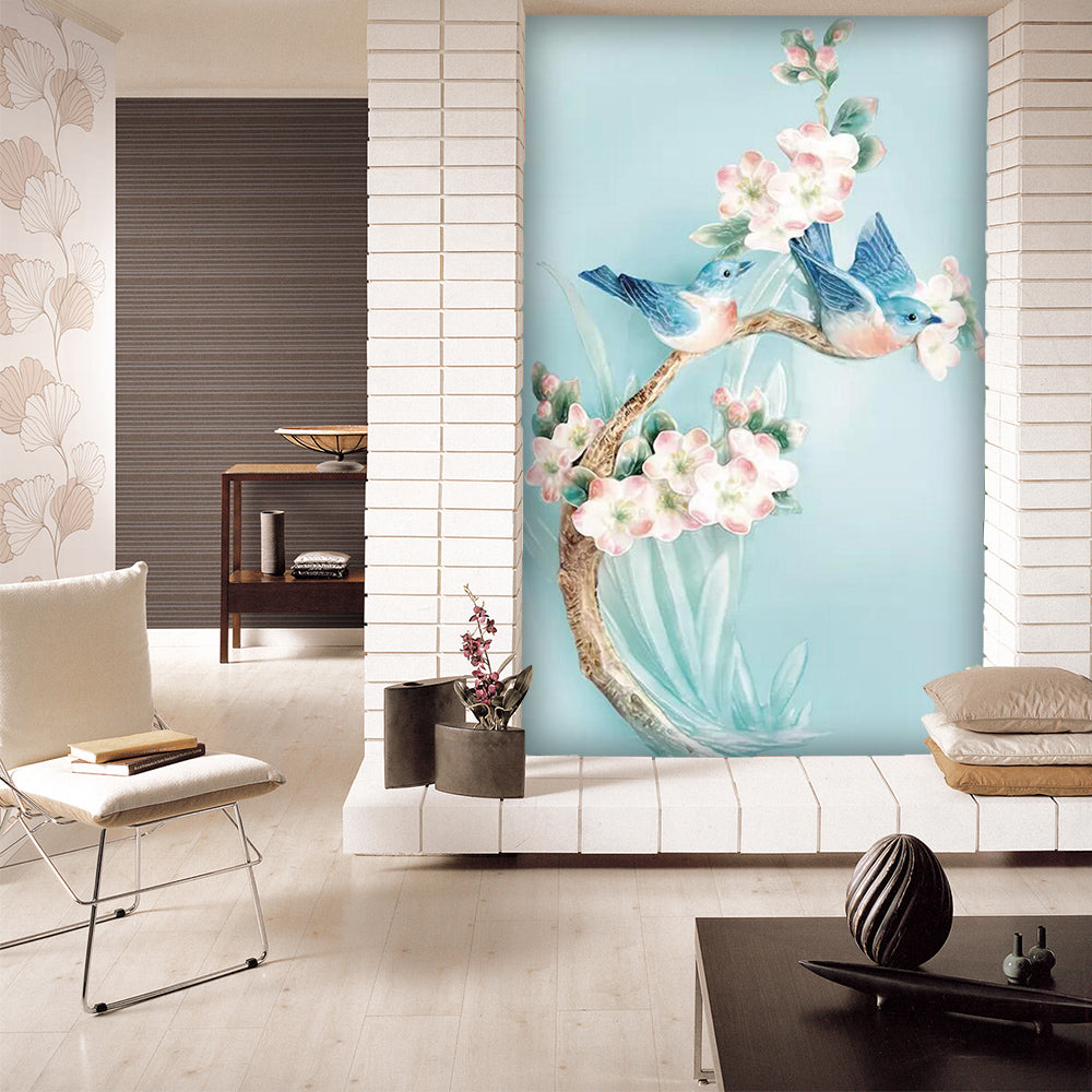 3D Blue Bird Plum WC817 Wall Murals