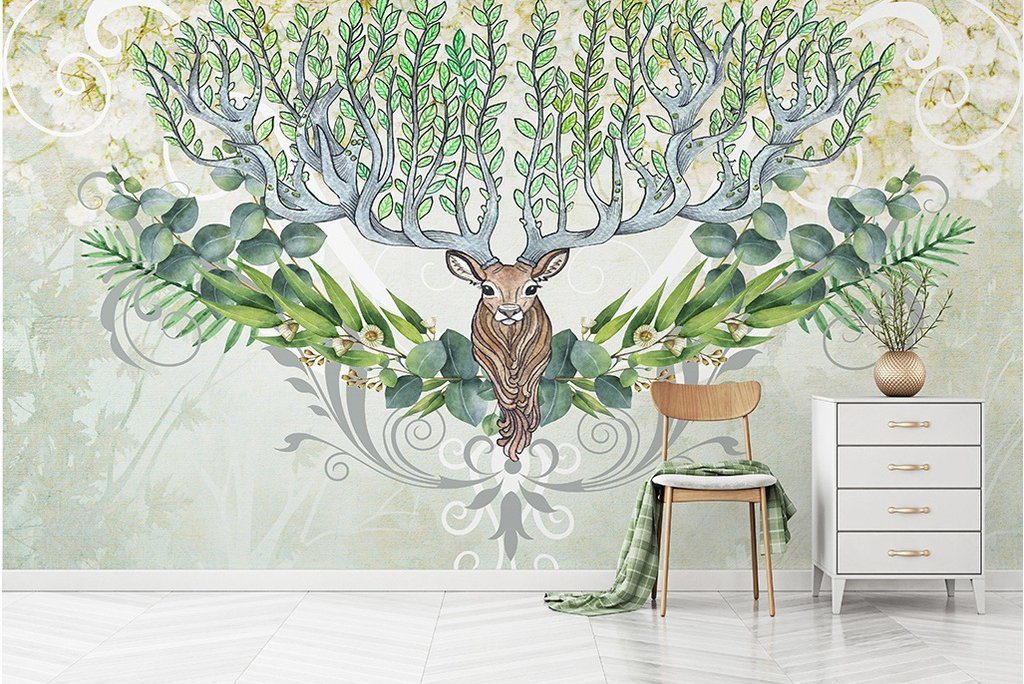 3D Elk Head Tree 213 Wall Murals Wallpaper AJ Wallpaper 2 