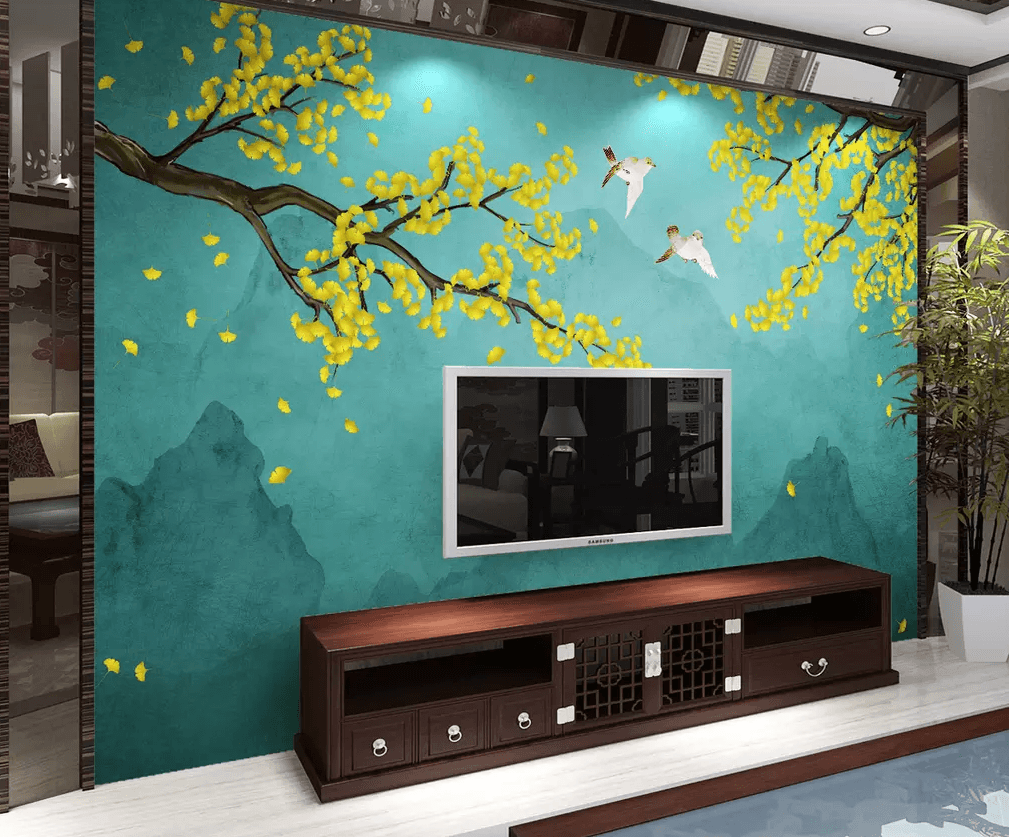 3D Leaves Falling Bird 420 Wallpaper AJ Wallpaper 2 