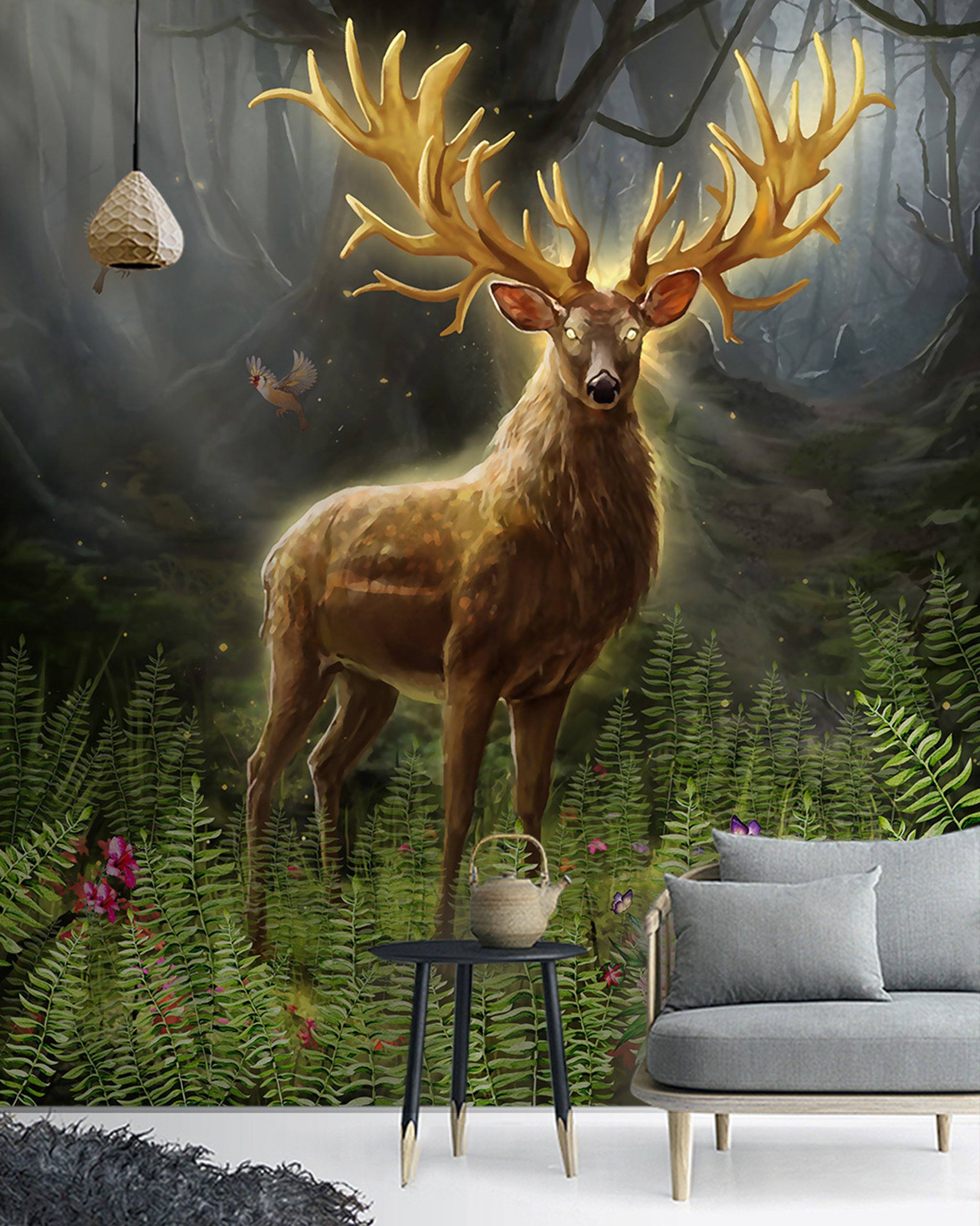 3D Golden Elk 201 Wall Murals Wallpaper AJ Wallpaper 2 