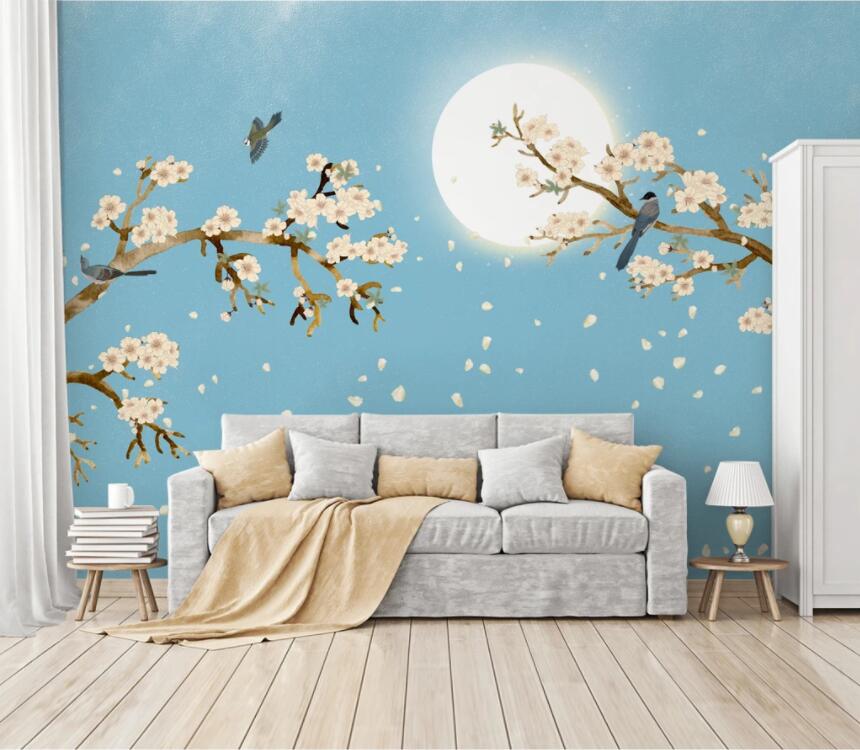 3D Moon Plum Petals WC1971 Wall Murals