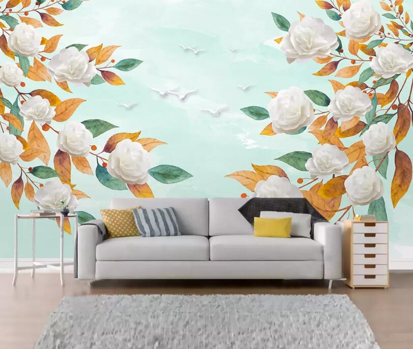 3D White Flowers 1297 Wall Murals Wallpaper AJ Wallpaper 2 