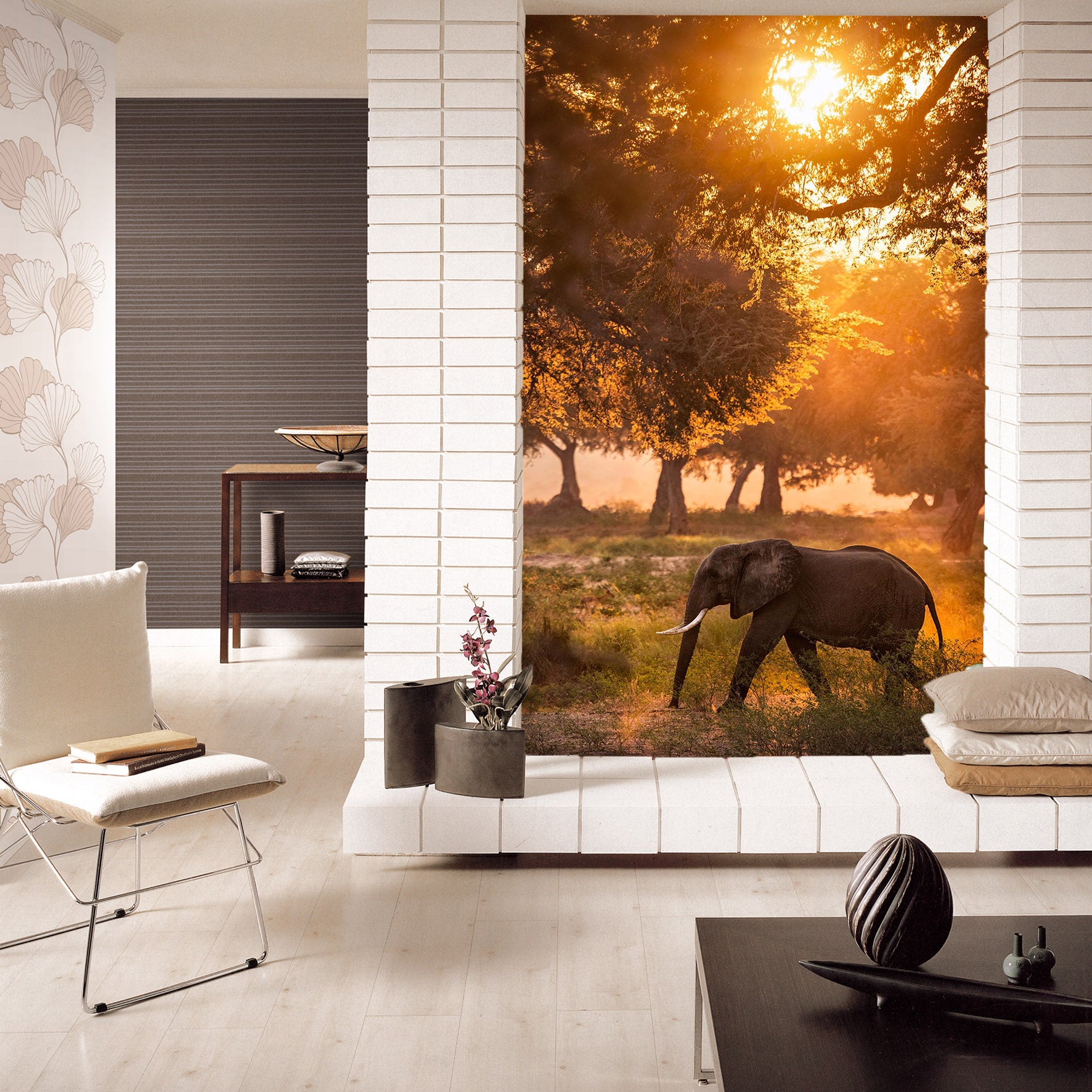 3D Sunset Eelephant 132 Wall Murals