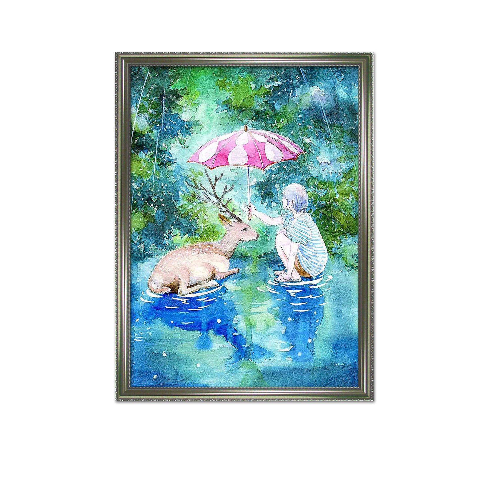 3D Umbrella Rain 099 Fake Framed Print Painting Wallpaper AJ Creativity Home 