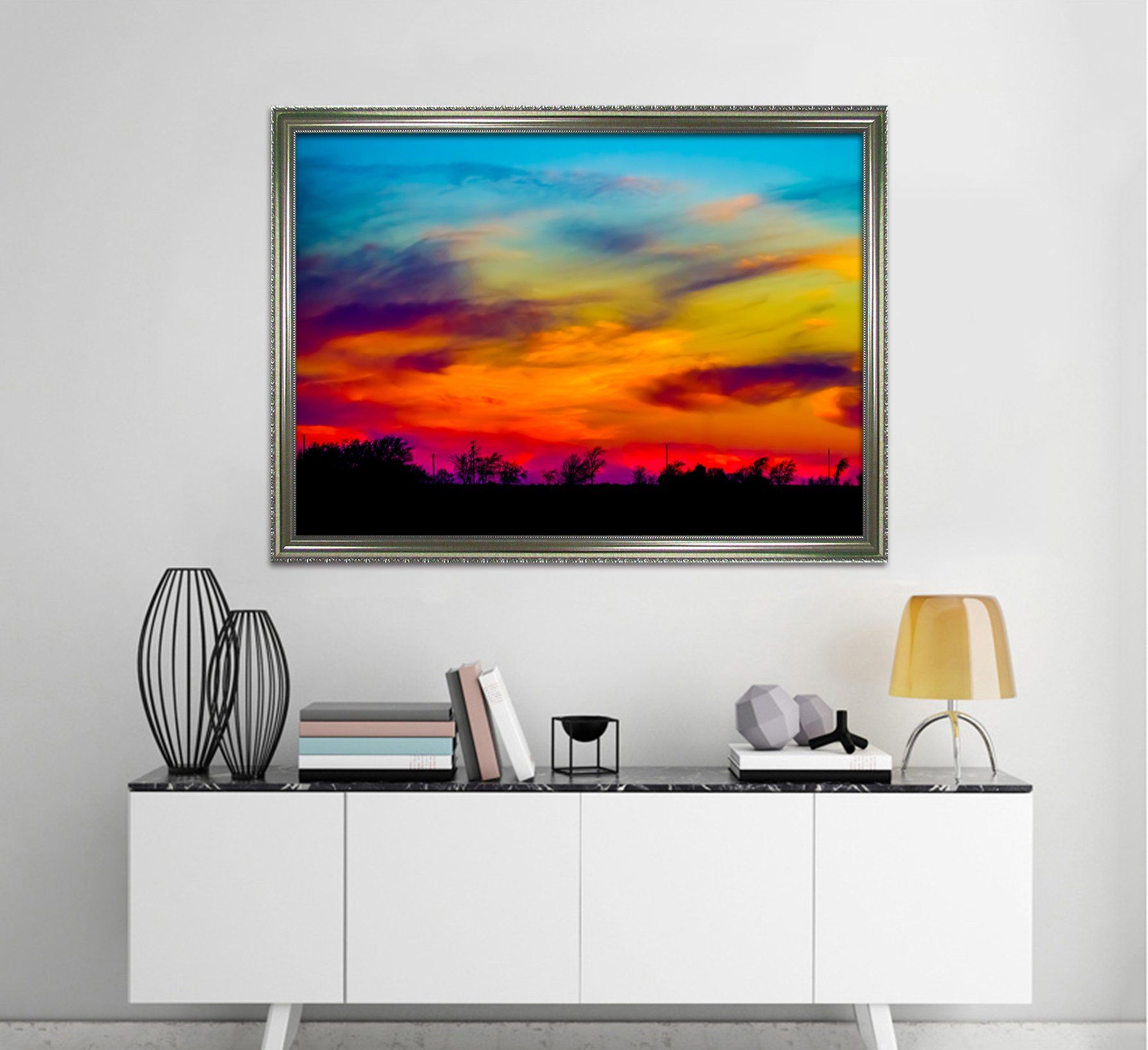 3D Sunset Mountain 027 Fake Framed Print Painting Wallpaper AJ Creativity Home 