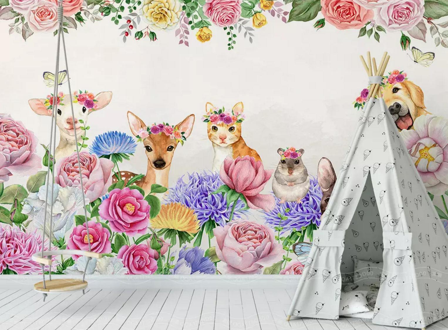 3D Deer Dog Flower 100 Wallpaper AJ Wallpaper 